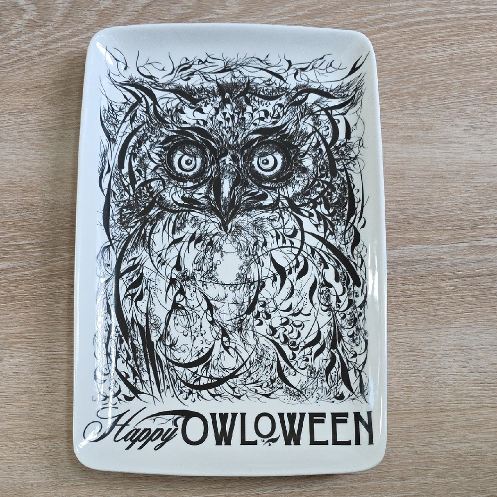 Creative Co-Op Stoneware Platter with Owl Design